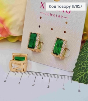 Серьги кольца, "Квадратные" с большим Зеленым камешком, 1,1*0,8см, Xuping 18К 117857 фото