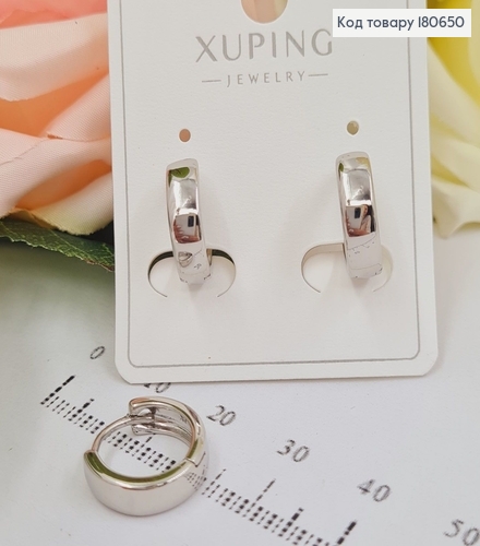 Сережки родированые кольца пластиной, 1,9*0,5см, Хuping 180650 фото 1