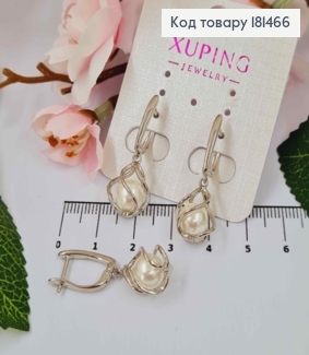 Сережки родовані, з підвісною Перлинкою в спіралі, 3,1см, англ застібка, Xuping 181466 фото