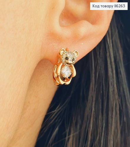 Серьги "Медвежата" с подвижными камешками, 1,4см. англ. зам. Xuping18К 116263 фото 2