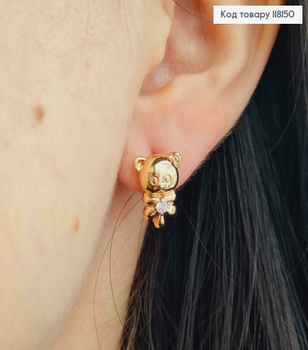Серьги "Медвежонок" с ярким камнем, 1,4см, англ застежка, XUPING 18K 118150 фото 3