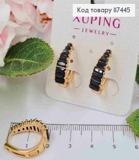 Серьги овальные, с камешками в один ряд Черного цвета, длина 1,9см, XUPING 18K 117445 фото