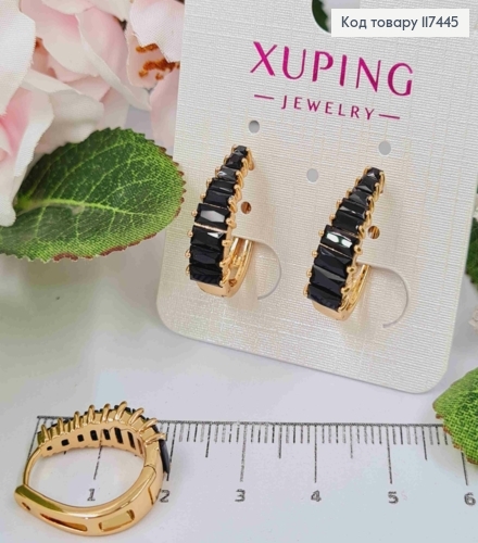 Серьги овальные, с камешками в один ряд Черного цвета, длина 1,9см, XUPING 18K 117445 фото 1