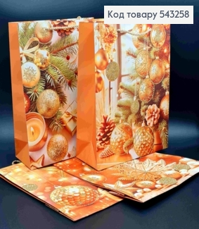 Пакет паперовий з Новорічним принтом та Блиском, 32*26*10см, в асортименті 543258 фото