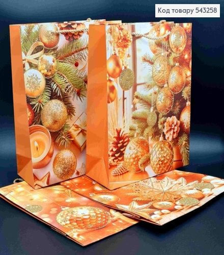 Пакет паперовий з Новорічним принтом та Блиском, 32*26*10см, в асортименті 543258 фото 1