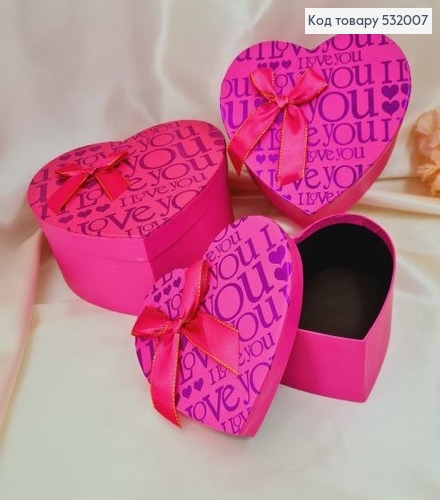 Набор коробок сердце 3шт малиновая с бантом 14х16х6см, 17х18х7 см, 20х21х9 см 532007 фото 1