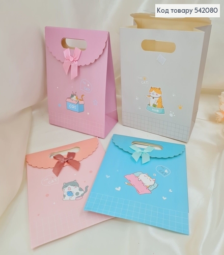 Пакет бумажный маленький на лепучке с бантиком 21х16,5 см в ас. 542080 фото 1