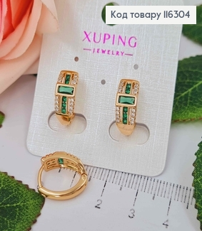 Серьги "Лоренцо" с зеленым витражным камнем, 1,5см, англ. Xuping 18K 116304 фото