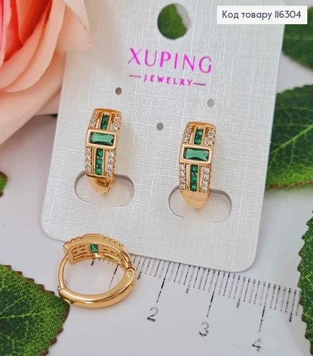 Серьги "Лоренцо" с зеленым витражным камнем, 1,5см, англ. Xuping 18K 116304 фото 1