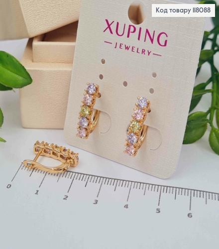 Серьги "ВЕНЕРА" украшены Разноцветными камешками, 1,7см, английская застежка, Xuping 18К 118088 фото 1