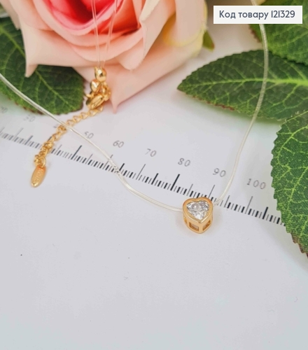 Жилка прозрачная, с камешком Сердечком 6мм в оправе, дл. 40+5см, Xuping 18K 121329 фото 1