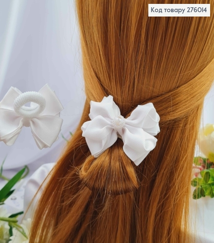 Резинка, БАНТ репсовый, Белого цвета с жемчужиной 5,5*4см, Ручная работа 276014 фото 1