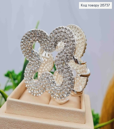 Краб металл "Четырехлистник" с блестящими камешками, 5см, серебряного цвета 215737 фото 1