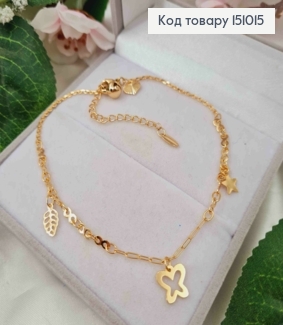 Браслет на ногу, якорное петление, Бабочка+Листочка+Звезда, 24+5см, Xuping 18K 151015 фото