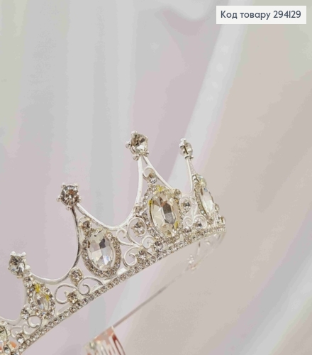 Диадема "КОРОЛЕВСКАЯ" с Блестящими камешками, Серебряного цвета, высочайшая точка 5см 294129 фото 2