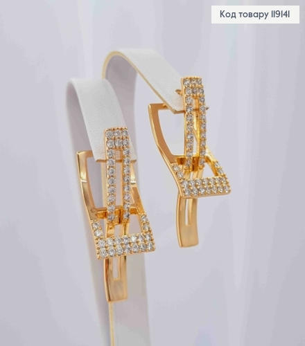 Серьги, "Elegant" украшены Блестящими камешками, 3,2см, англ. зам., XUPING 18K 119141 фото 1