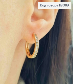Серьги кольца украшены Блестящими камешками, ширина 3мм, диаметр 1,7см, Xuping 18K 119089 фото