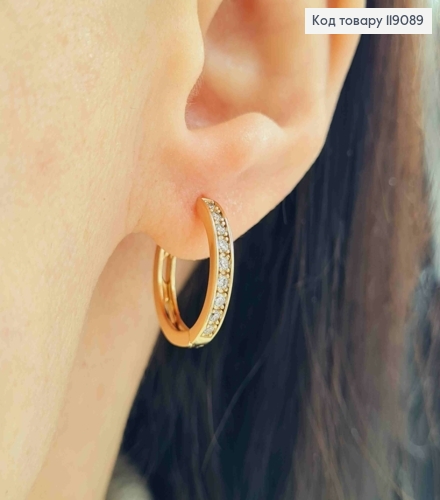 Серьги кольца украшены Блестящими камешками, ширина 3мм, диаметр 1,7см, Xuping 18K 119089 фото 1
