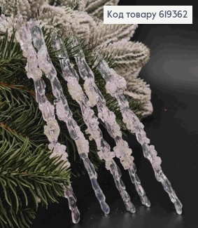 Набор фигурок (5шт) "БУРУЛЬКИ" ПРОЗРАЧНЫЕ с блеском, длина 15см, новогодние украшения, пластик,Украина 619362 фото