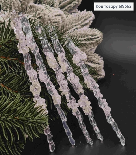 Набор фигурок (5шт) "БУРУЛЬКИ" ПРОЗРАЧНЫЕ с блеском, длина 15см, новогодние украшения, пластик,Украина 619362 фото 1