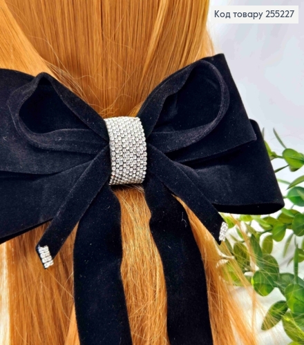 Бант с камешками, ЧЕРНЫЙ, бархатный, на заколке автоматик, размер 17*20см 255227 фото 2