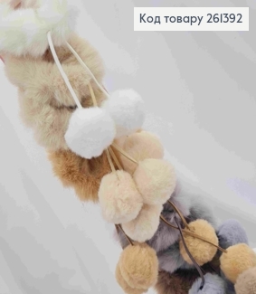 Набор резинок (10шт) "ПУШОК" с меховыми помпонами, Пастельные цвета, резинка 7см, помпоны 6+3см 261392 фото