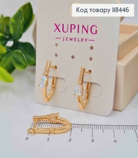 Серьги "Стрели" с ярким камнем Хамелеон, длина 2см, английская застежка, XUPING 18K 118446 фото