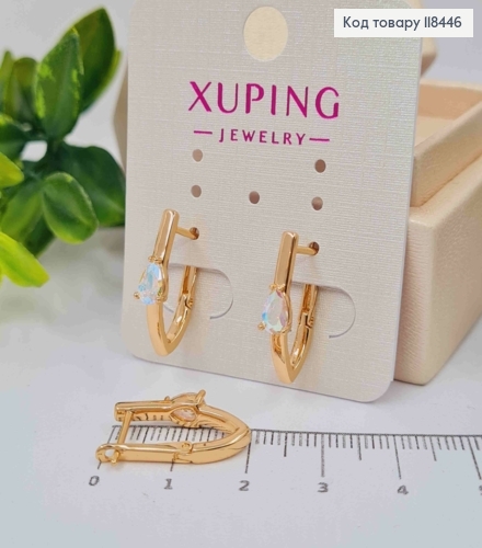 Серьги "Стрели" с ярким камнем Хамелеон, длина 2см, английская застежка, XUPING 18K 118446 фото 1