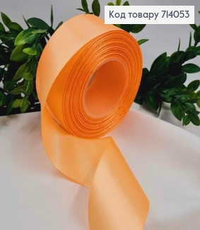 Лента атласная ЯРКО-ПЕРСИКОВАЯ, ширина 4см, длина 35 ярдов (32м) 714053 фото