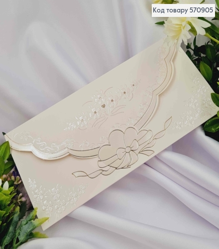 Конверт бежевый с узором и блестящим тиснением, 22*10,5см 570905 фото 1