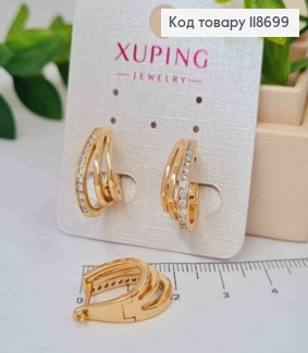 Серьги "Овальные" с Блестящими камнями в один ряд, 1,8см, английская застежка, Xuping 18К. 118699 фото