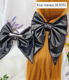 Бант прошитый из эко-кожи ЧЕРНЫЙ на заколке автоматик, размер 17*19см, Украина. 263052 фото