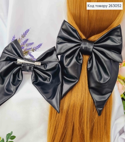 Бант прошитый из эко-кожи ЧЕРНЫЙ на заколке автоматик, размер 17*19см, Украина. 263052 фото 1