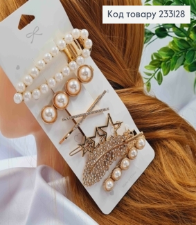 Набір : заколка стріла метал, в Асортименті з Камінцями та Перлинками, 5-8см, Золотого кольору (6шт) 233128 фото