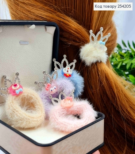 Резинка "ПУШОК" с Животным и Короной (3*2см) в камешках, Цвета в ассортименте, 4см 254205 фото 1