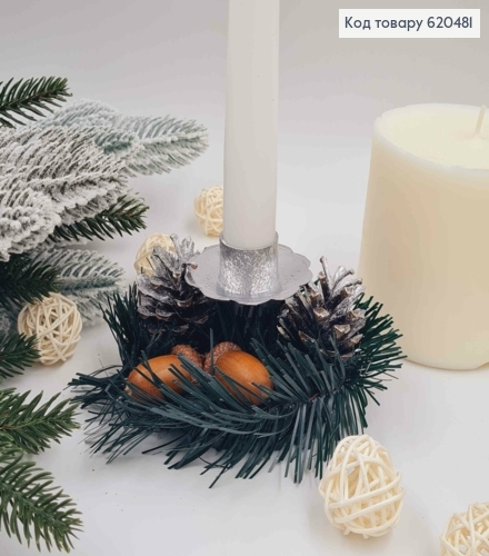 Підсвічник пластиковий, декорований  (колір СРІБЛО),13см 620481 фото 1