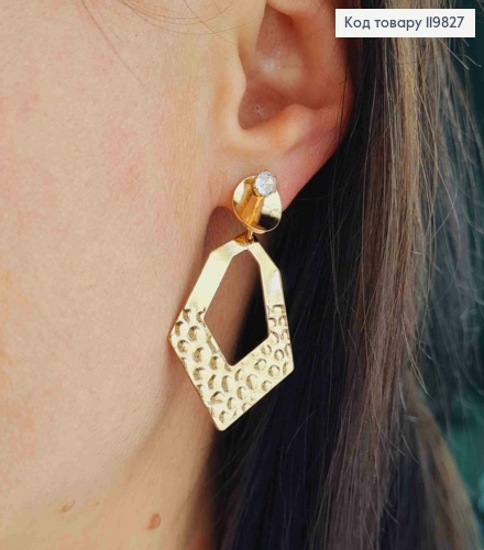 Серьги гвоздики с камнем и подвеской с тиснением, 1+3,3см, XUPING 18K 119827 фото 2