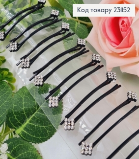 Набор невидимок (2шт),металл черная, с камешками 5,5см 2шт/уп цена за уп. 231152 фото