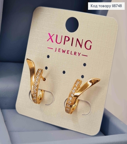 Серьги "VICTORIA" с Блестящими камешками, 1,9см, английская застежка, Xuping 18K 118748 фото 3
