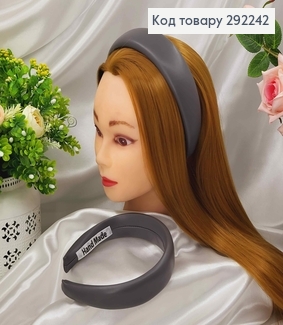 Обруч широкий 4,5см, ЭКОкожа, цвет ГРАФИТ, ручная работа, Украина. 292242 фото