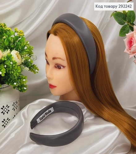 Обруч широкий 4,5см, ЭКОкожа, цвет ГРАФИТ, ручная работа, Украина. 292242 фото 1