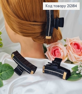 Краб пластик, дуга, черный с камешками и золотыми пластинками, 8см. 212184 фото