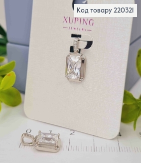 Кулон родованный, Квадратный Блестящий камень, 1,6 см, Xuping 220321 фото