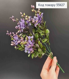 Искусственная декоративная зелень, 5 веточек, Самшит с ягодками, Фиолетовая, на металлическом стержне, 30см 551127 фото