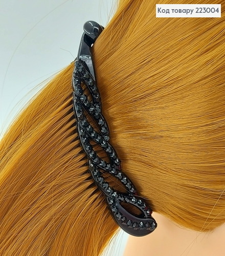 Заколка банан з чорним камінцем 10 см 223004 фото 1