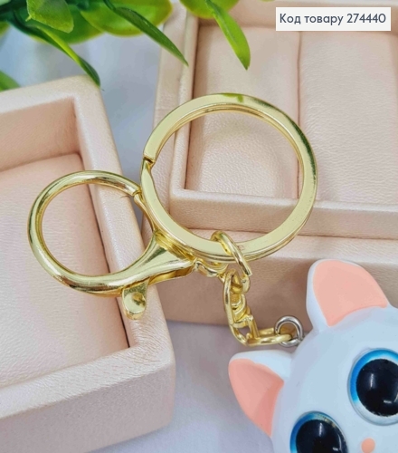 Брелок "Котик" с Колокольчиком, 7см, Белого цвета, на карабине и кольце 274440 фото 2