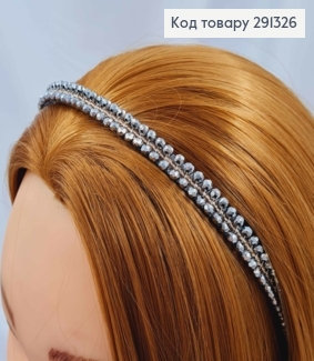 Обруч металевий з Золотою Перетинкою та Бусинками в два ряди, Графітового кольору, 9мм 291326 фото