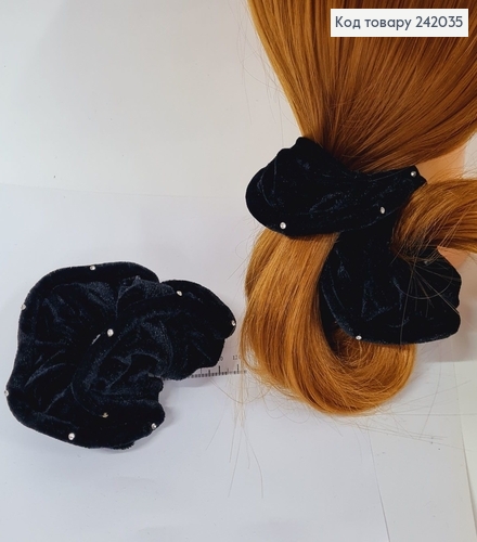 Резинка велюр  об'ємна чорна з камінцями 242035 фото 1