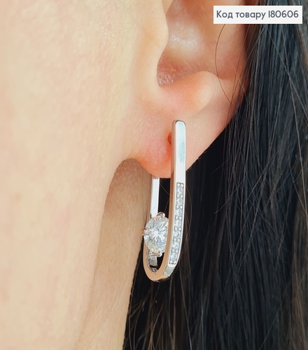 Серьги стрелы с английской застежкой 2.5 см с камнем 5 мм с родием 180606 фото 2