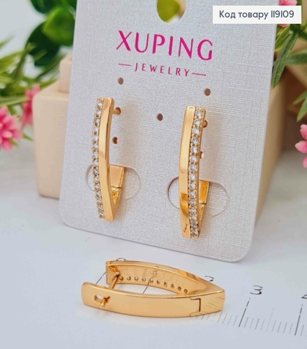 Серьги Стрелы украшены Блестящими камешками в один ряд, 2,5см, английская застежка, XUPING 18K 119109 фото 3